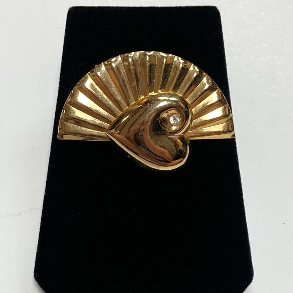 Vintage Heart Rhinestone Sunrise Gold Tone Brooch Pin